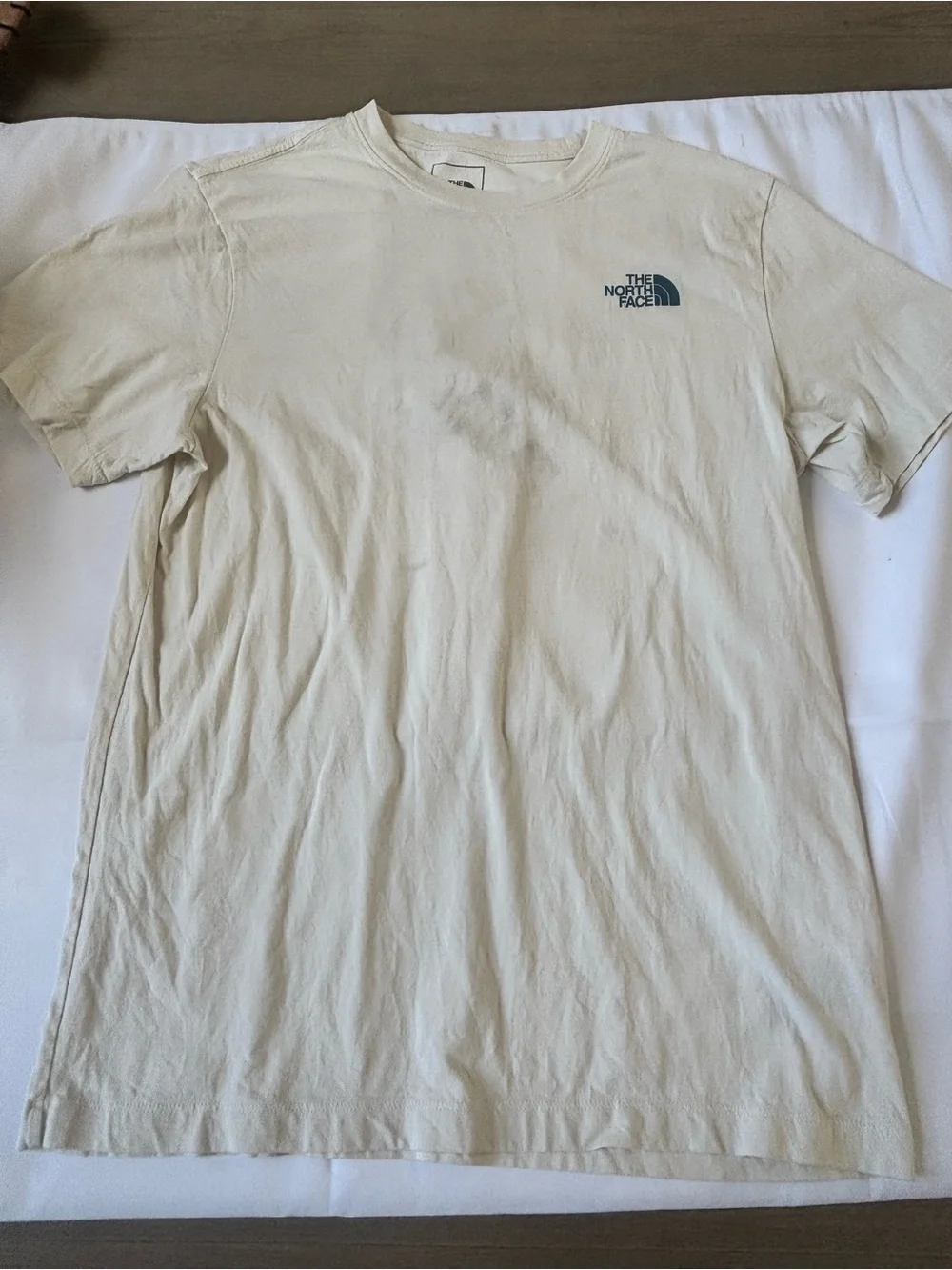 The North Face Short-Sleeve Crew T-Shirt in Off-White with Navy Logo